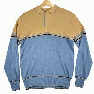 vintage mervyns Men‎ Collection Tan Blue Pullover Sweater Medium Retro Hipster